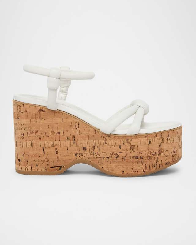 Knotted Leather Ankle-Strap Platform Sandals